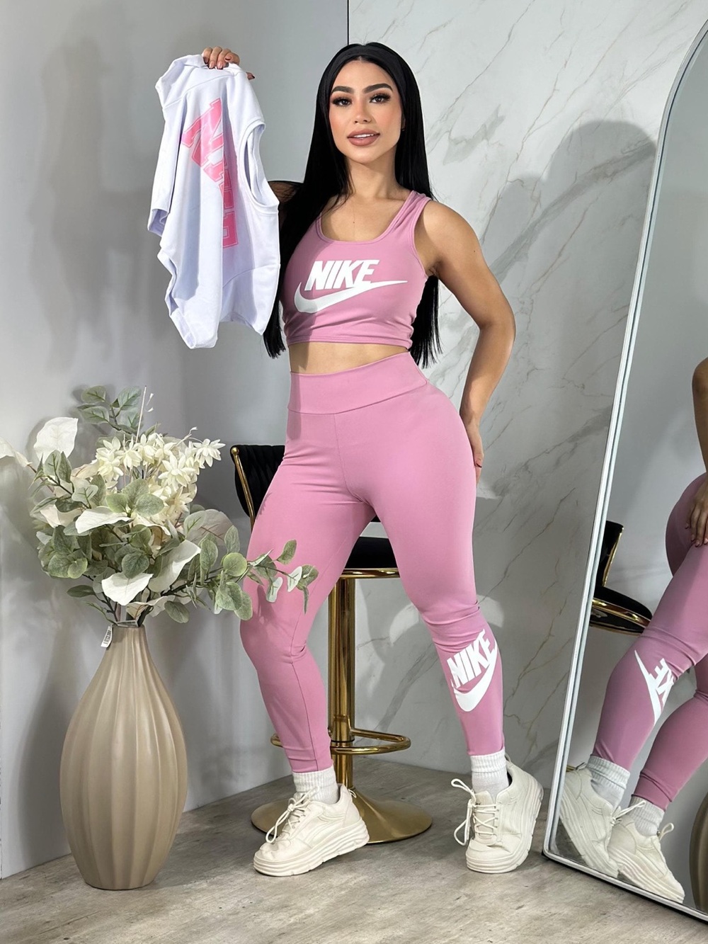 Nike Pink Women's Leggings & Crop Tank Set